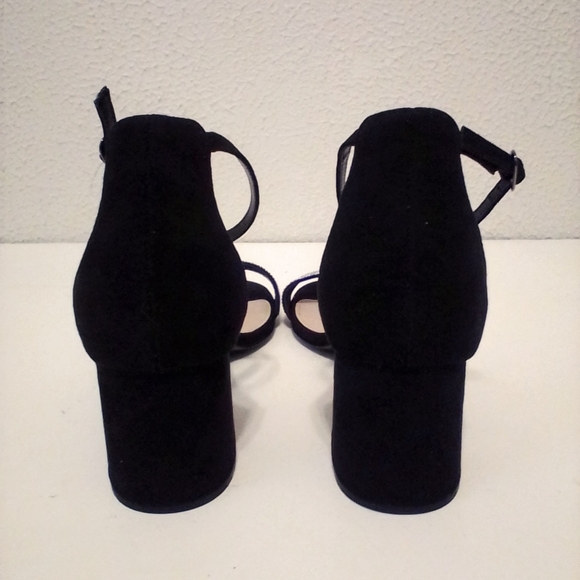 L Miller Black Faux Suede Rhinestone Toe Ankle Strap 2 1/2" Heels sz 11 M - Picture 5 of 8